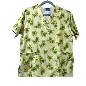 Naupaka Hawaii women’s size M v neck short sleeve green floral scrub top